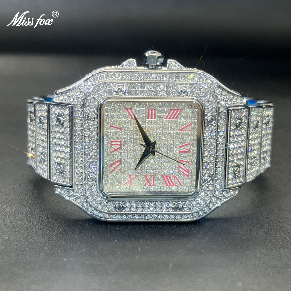 Luxury Watch Face - MISSFOX Męski Zegarek Kwarcowy z Diamentami,
