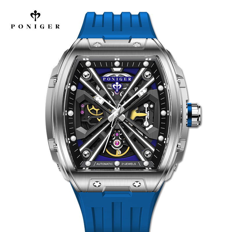 Luxury Watch On Rubber Strap - PONIGER Luksusowy Automatyczny Zegarek Męski Mechaniczny